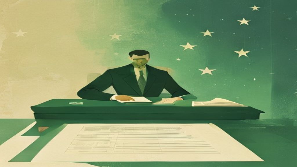Anwältin am Schreibtisch prüft ein KI-generiertes Schreiben – Symbolbild für die Transparenzpflichten nach Art. 50 EU AI Act.