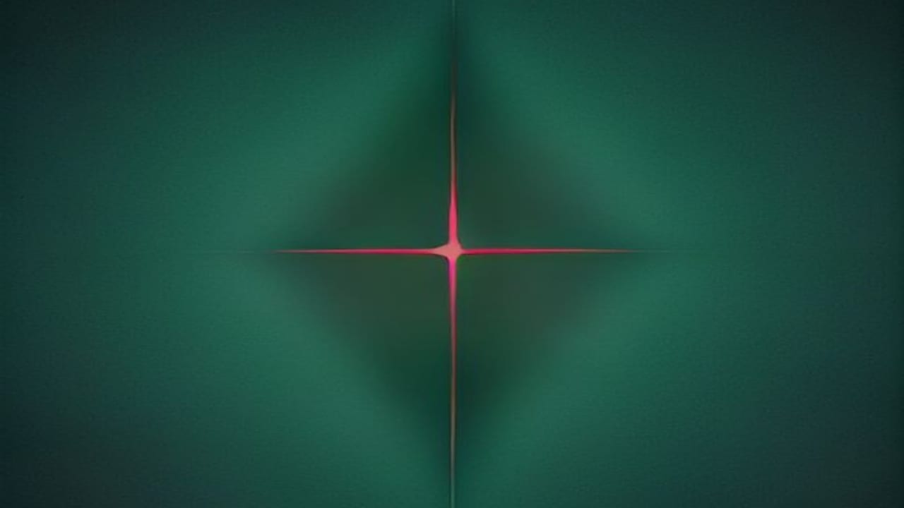 Symbolic image for lasting case knowledge: a calm, steadily glowing four-pointed point of light in oxblood red, holding still at the centre instead of fading, set against a dark green background