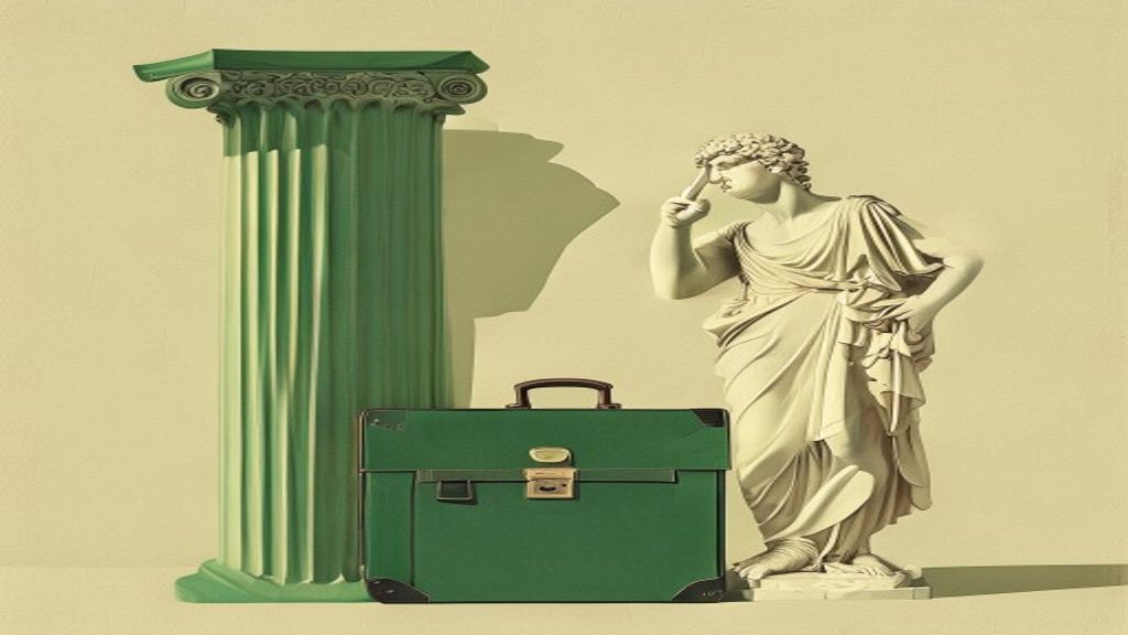 Aufgeschlagenes Gesetzbuch mit § 43a BRAO neben einem Laptop, dessen Bildschirm eine KI-Datenschutzabfrage zeigt — Sinnbild für anwaltliche Verschwiegenheit bei KI-Tools.