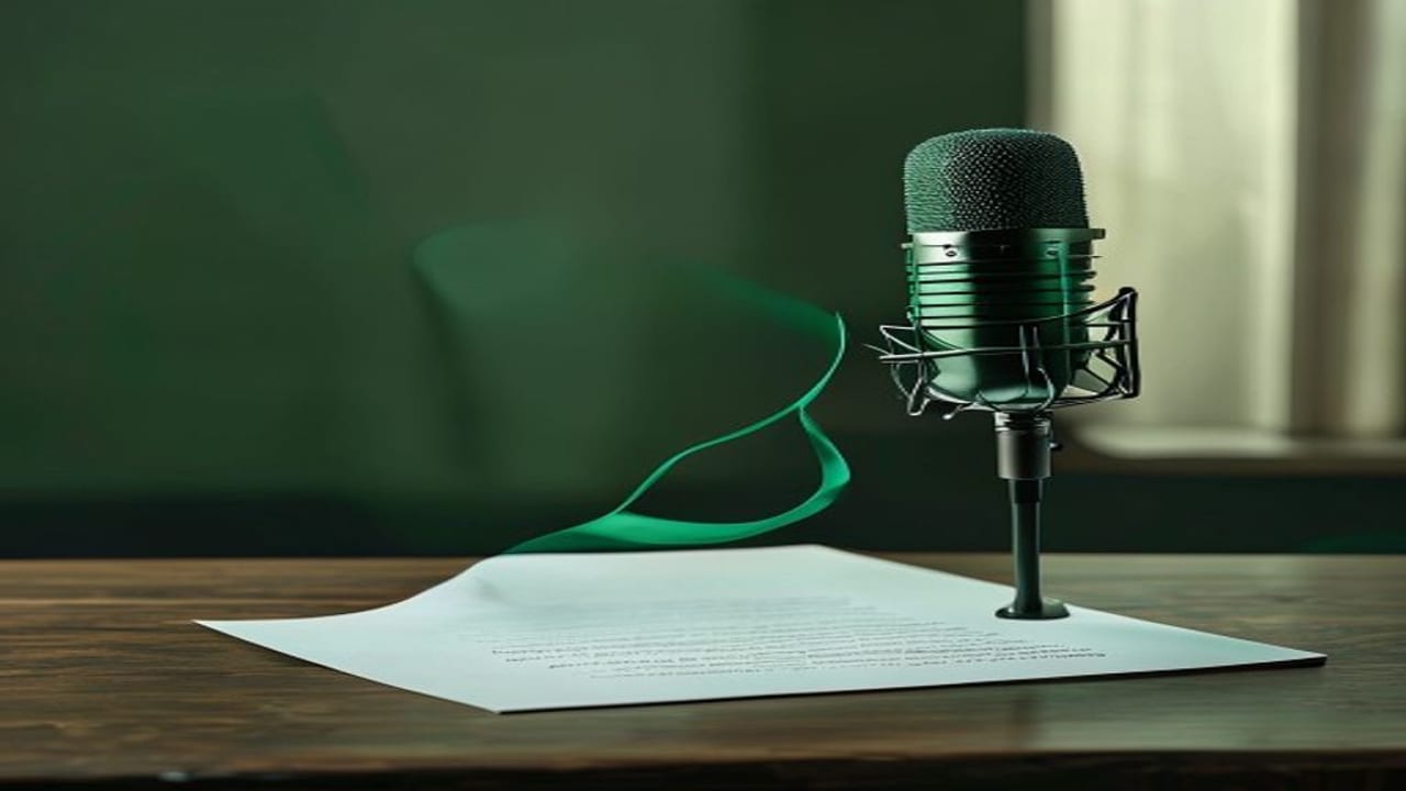 Sprechblase, die in ein fertiges Schreiben im Brief-Layout übergeht — Lexus erstellt kleine Schreiben per Sprache
